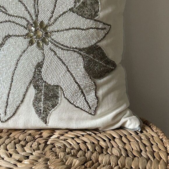 Pier 1 Imports Pillow Beaded Rhinestone Snowflake Decorative Throw Silver White - Picture 5 of 6